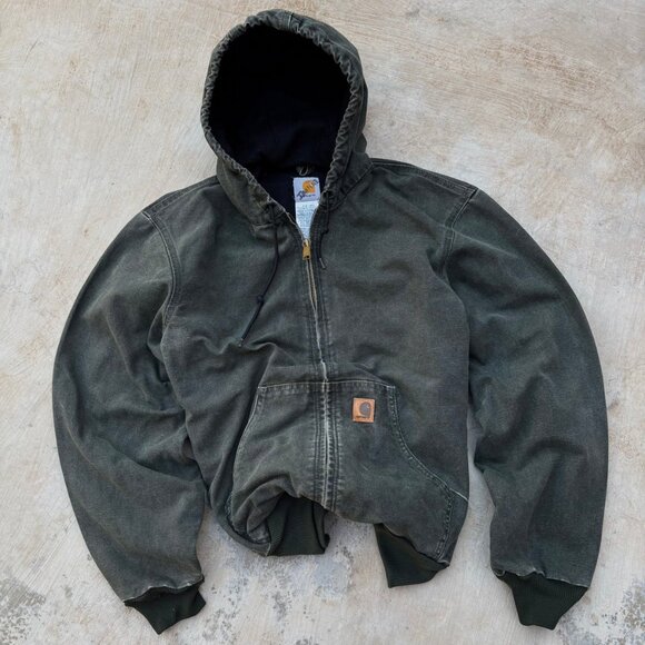 Vintage Carhartt J25 MOS Moss Green Quilted Flannel Lined Sandstone Jacket